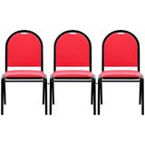 Kit 3 Cadeiras Hoteleiras Auditório Empilhável Sintético M23 Vermelho - Mpozenato