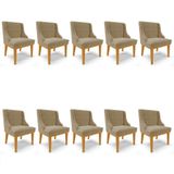 Kit 10 Cadeiras Estofadas Para Sala De Jantar Base Fixa De Madeira Castanho Lia Suede Marrom Rt - Ibiza