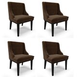 Kit 4 Cadeiras Estofadas Para Sala De Jantar Base Fixa De Madeira Preto Lia Suede Marrom - Ibiza