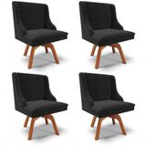 Kit 4 Cadeiras Estofadas Giratória Para Sala De Jantar Lia Suede Preto - Ibiza