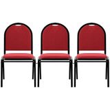 Kit 3 Cadeiras Hoteleiras Auditório Empilhável Linho M23 Vermelho - Mpozenato