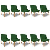 Kit 10 Cadeiras Estofadas Para Sala De Jantar Pés Palito Lia Veludo Verde Luxo - Ibiza