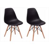 Kit 02 Cadeiras Eiffel Charles Eames F01 Preta Base De Madeira Dsw - Mpozenato