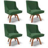 Kit 4 Cadeiras Estofadas Base Giratória De Madeira Lia Veludo Verde Esmeralda - Ibiza