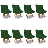 Kit 8 Cadeiras Estofadas Base Giratória De Madeira Lia Veludo Verde Luxo - Ibiza