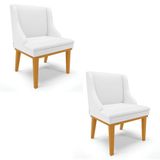 Kit 2 Cadeiras Estofadas Sala De Jantar Base Fixa De Madeira Castanho Lia Sintético Branco - Ibiza