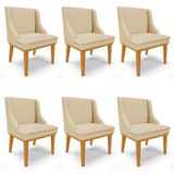 Kit 6 Cadeiras Estofadas Para Sala De Jantar Base Fixa De Madeira Castanho Lia Veludo Off White - Ibiza