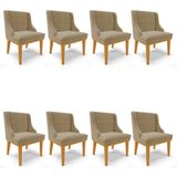 Kit 8 Cadeiras Estofadas Para Sala De Jantar Base Fixa De Madeira Castanho Lia Suede Marrom Rt - Ibiza
