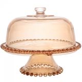 Prato Para Bolo Wolff Pearl Com Tampa E Pedestal Em Cristal - 31 Cm