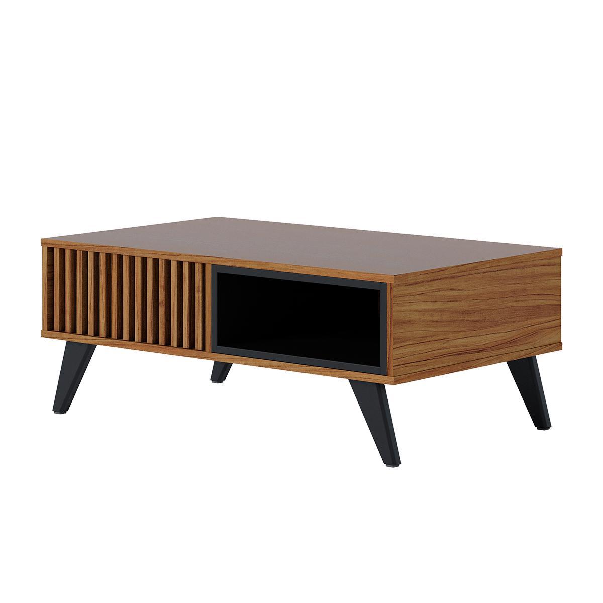 Mesa De Centro Jeri Sala Com Pés De Madeira Maciça Noce Milano/preto Fosco