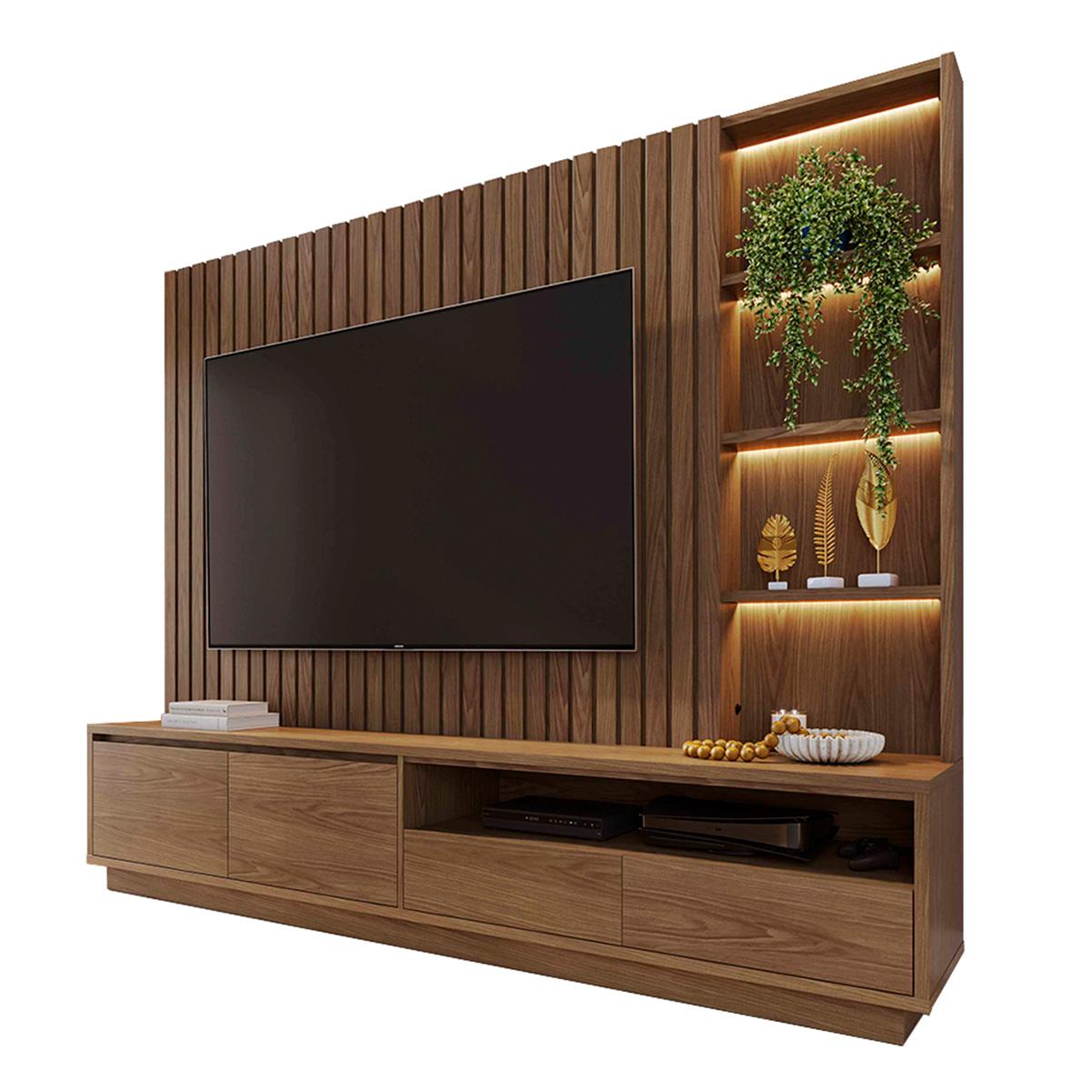 Home Estante Rack Cancun Para Tv Até 82 Polegadas Amendoa