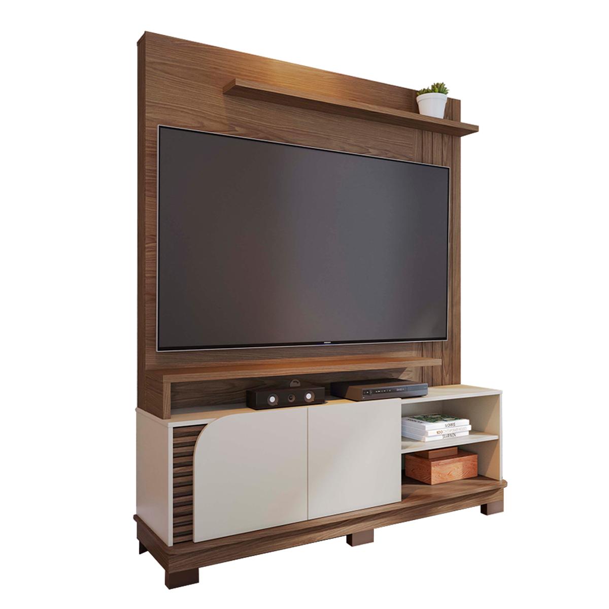 Home Estante Rack Jurere 1500 Led Para Tv Até 65 Polegadas Amendoa/off White Matte