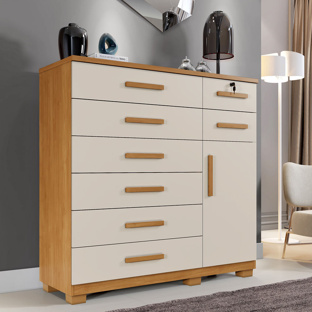 Cômoda 8 Gavetas 1 Porta Com Pés New Vitoria Benetil