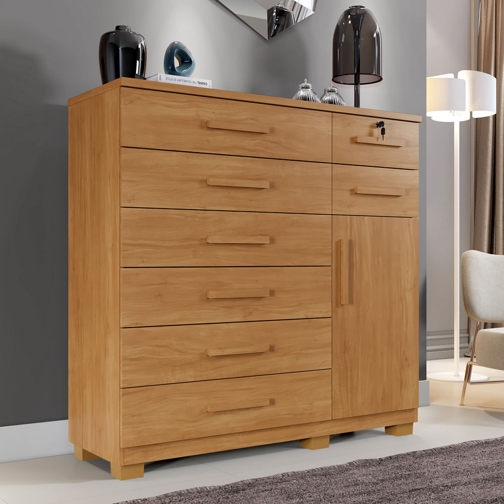 Cômoda 8 Gavetas 1 Porta Com Pés New Vitoria Benetil