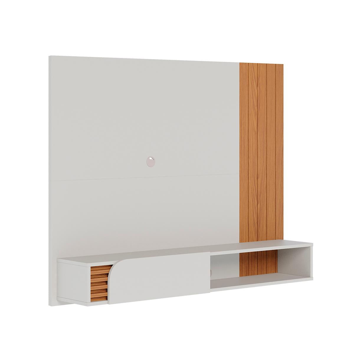 Painel Home Suspenso Jurere 1.6 Para Tv Até 60" Polegadas Off White Matte/freijo