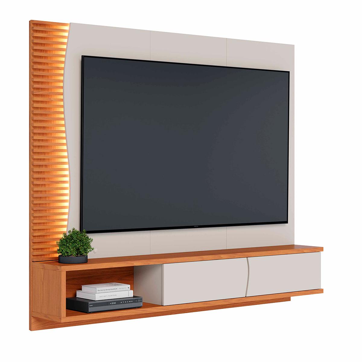 Painel Home Suspenso Egeu Para Tv Até 65" Polegadas Off White Matte/freijo