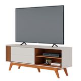 Rack Bancada Otawa Tv Até 60 Polegadas Pés De Madeira Maciça Off White Matte/freijo