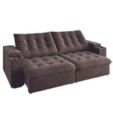 Sofá Retrátil E Reclinável 3 Lugares 2,30m Com Porta Copos Veludo New Coliseu Selmer Marrom