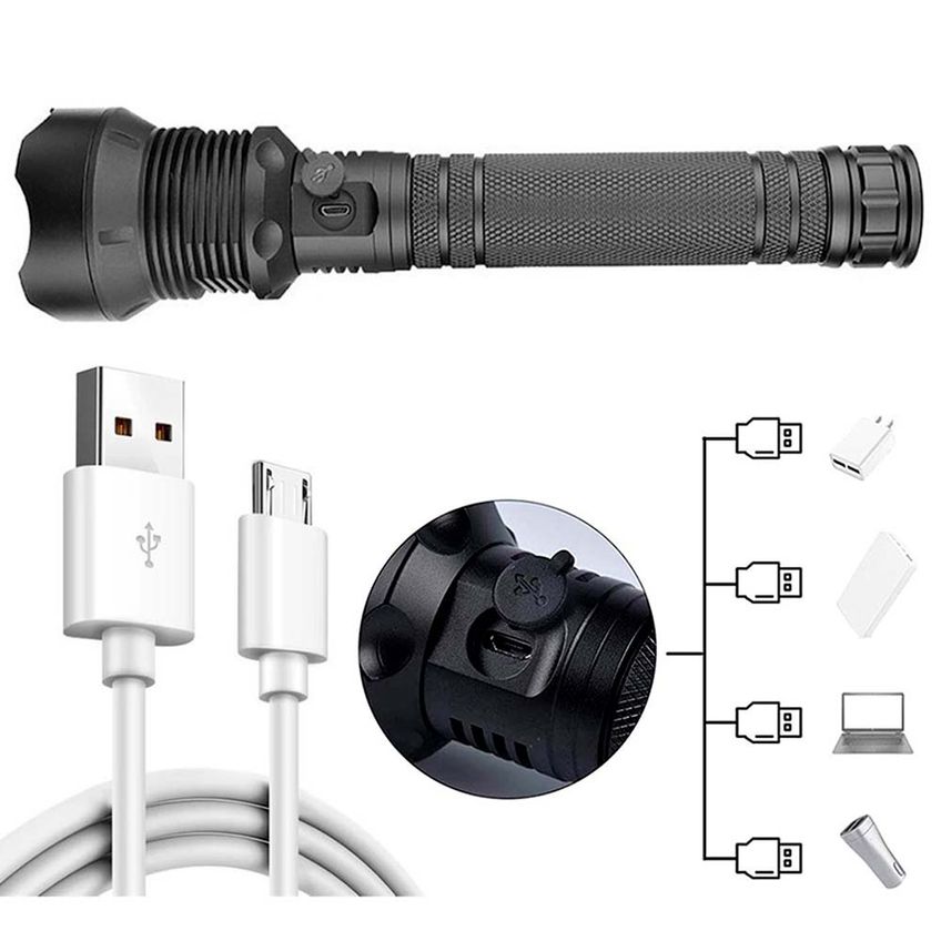 Lanterna Tocha Tatica Sabre De Luz Impermeável Led P90.2 Alcance De 2km Zoom Recarregavel Portátil A Prova Dagua - imagem 3
