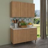 Cozinha Compacta Com Armário E Balcão Com Tampo 120cm Multimóveis Cr20447 Freijó Mármore Branco
