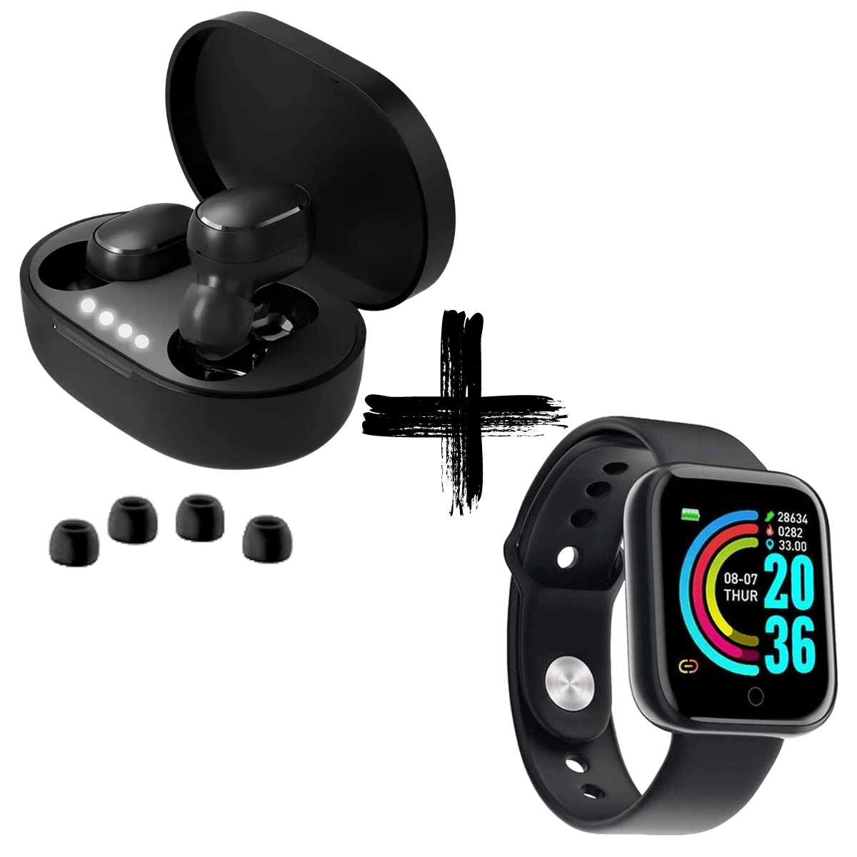 Kit Smartwatch D20 Com Notificações E Fones De Ouvido Sem Fio Bluetooth 5.0