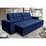 Sofá Vancouver Retrátil/reclinável 2,90m Suede Velusoft Azul C/mola Helicoidal - Sofá Casa