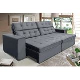 Sofá Vancouver Retrátil/reclinável 2,50m Suede Velusoft Cinza C/mola Helicoidal - Sofá Casa