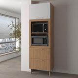 Paneleiro Torre Quente Para Forno Micro-ondas 1 Porta 2 Gavetas 80cm Multimóveis Cr20443 Freijó Branco