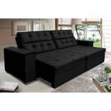 Sofá Vancouver Retrátil/reclinável 2,70m Suede Velusoft Preto C/mola Helicoidal - Sofá Casa