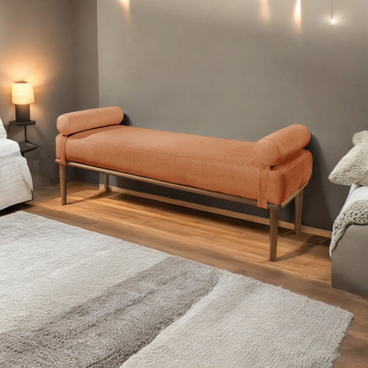 Recamier Puff Luxo Madeira Maciça Berlim Terracota