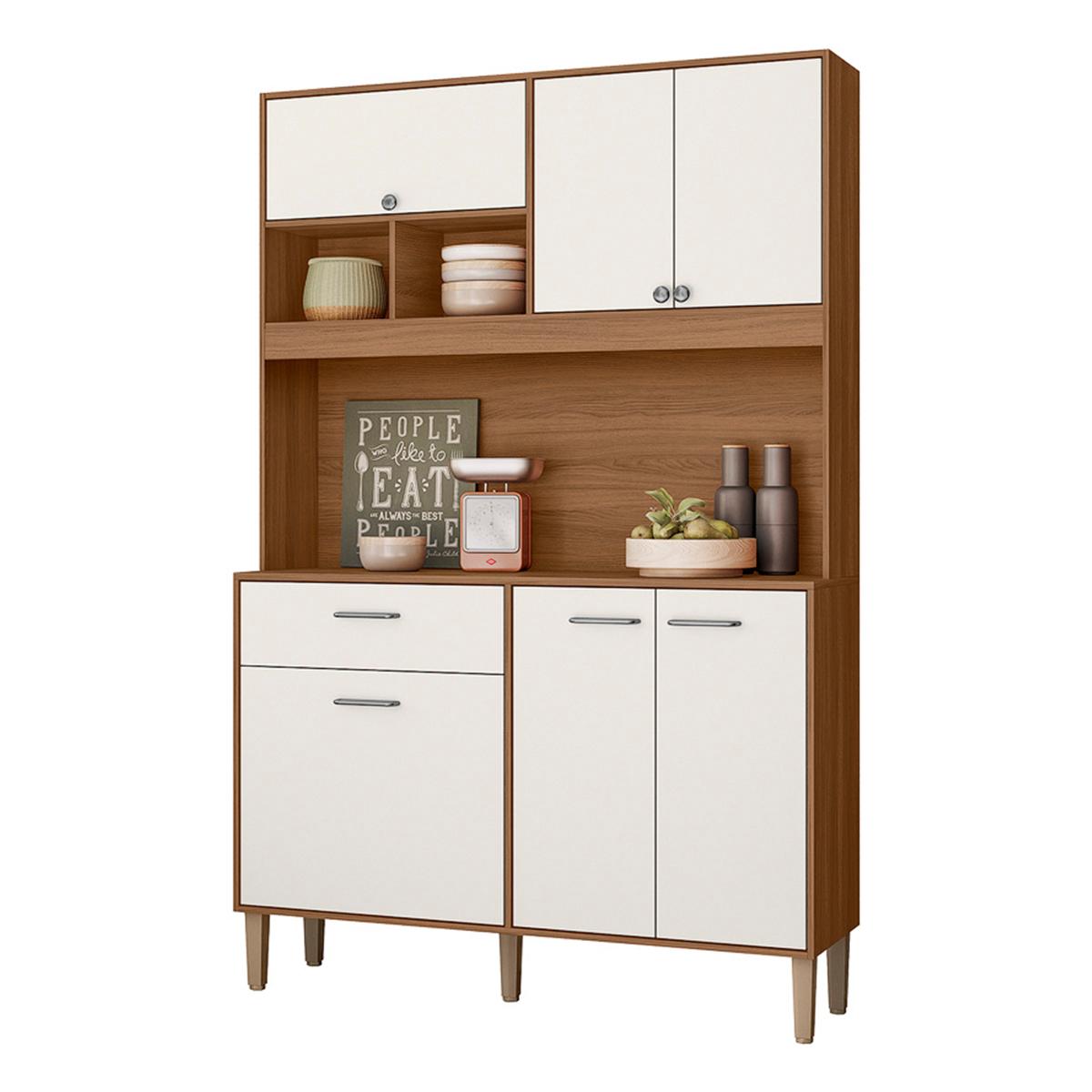 Armario De Cozinha Erva Doce 120 Cm 6 Portas E 1 Gaveta Ipe/off White