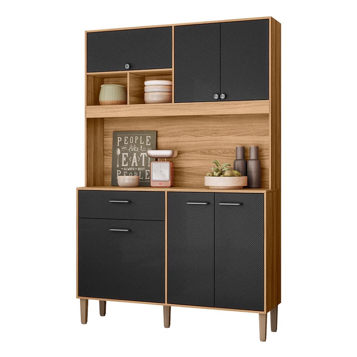 Armario De Cozinha Erva Doce 120 Cm 6 Portas E 1 Gaveta Freijo/preto Esfera