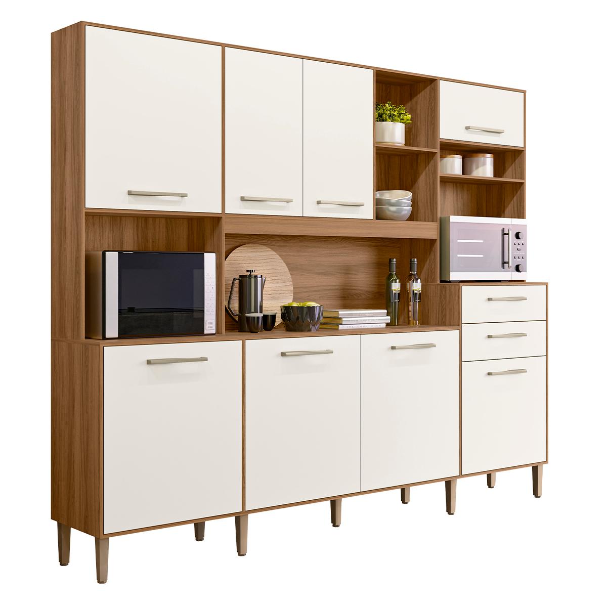 Armario De Cozinha Hortelã Com 8 Portas E 2 Gavetas 240 Cm Ipe/off White