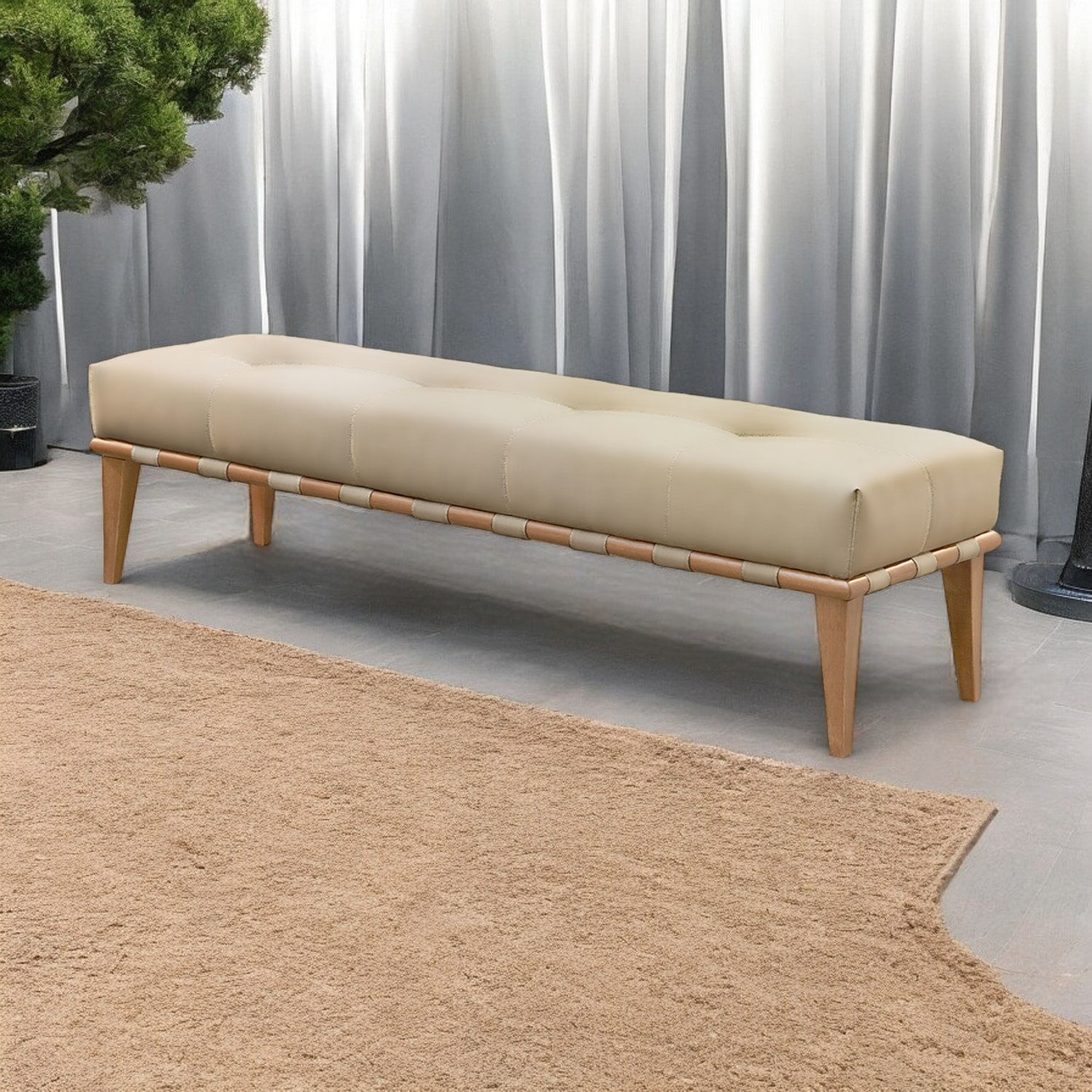 Recamier Luxo Madeira Maciça Valentin Bege Claro