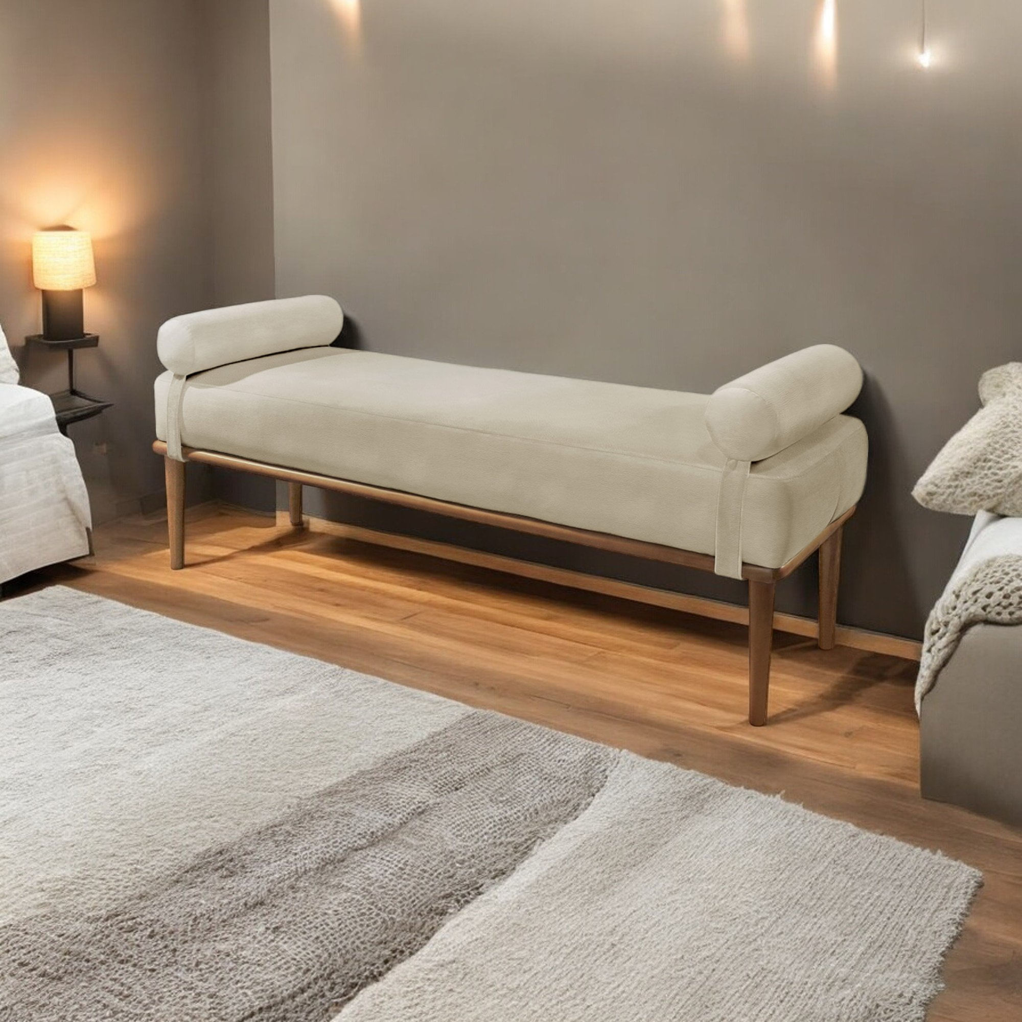 Recamier Puff Luxo Madeira Maciça Berlim Off White