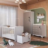 Conjunto Quarto De Bebê Com Berço, Cômoda, Guarda-roupa, Prateleira E Caixa De Brinquedos Branco/cinnamon