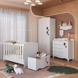 Conjunto Quarto De Bebê Com Berço, Cômoda, Guarda-roupa, Prateleira E Baú De Brinquedos Branco