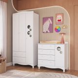 Conjunto Para Quarto Infantil Com Guarda-roupa E Cômoda Trocador Encanto Branco