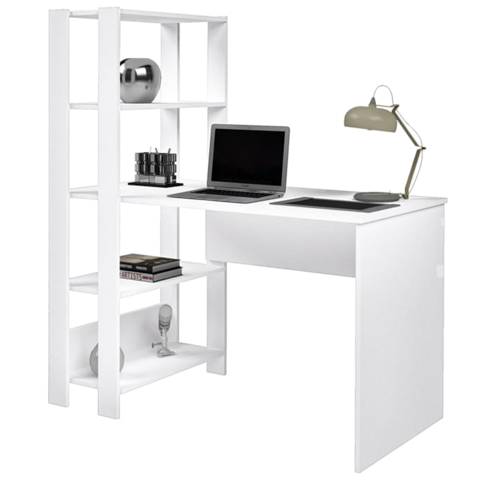 Mesa Escrivaninha 134x120 Cm 3 Prateleiras Branco Arly