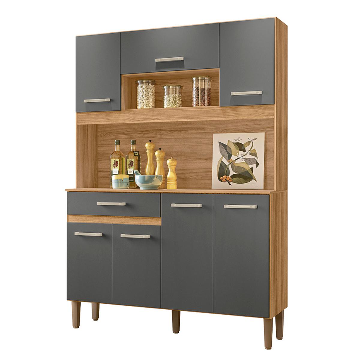 Armario Cozinha 7 Portas E 1 Gaveta Magazine 120 Freijo/cinza