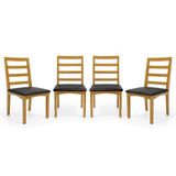 Kit Com 4 Cadeiras Cecília Madeira Maciça Assentos Estofados Para Mesa De Jantar Courino Preto 503