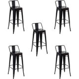 Kit 5 Cadeiras Banqueta Oficial Alta Iron Tolix Com Encosto Preto