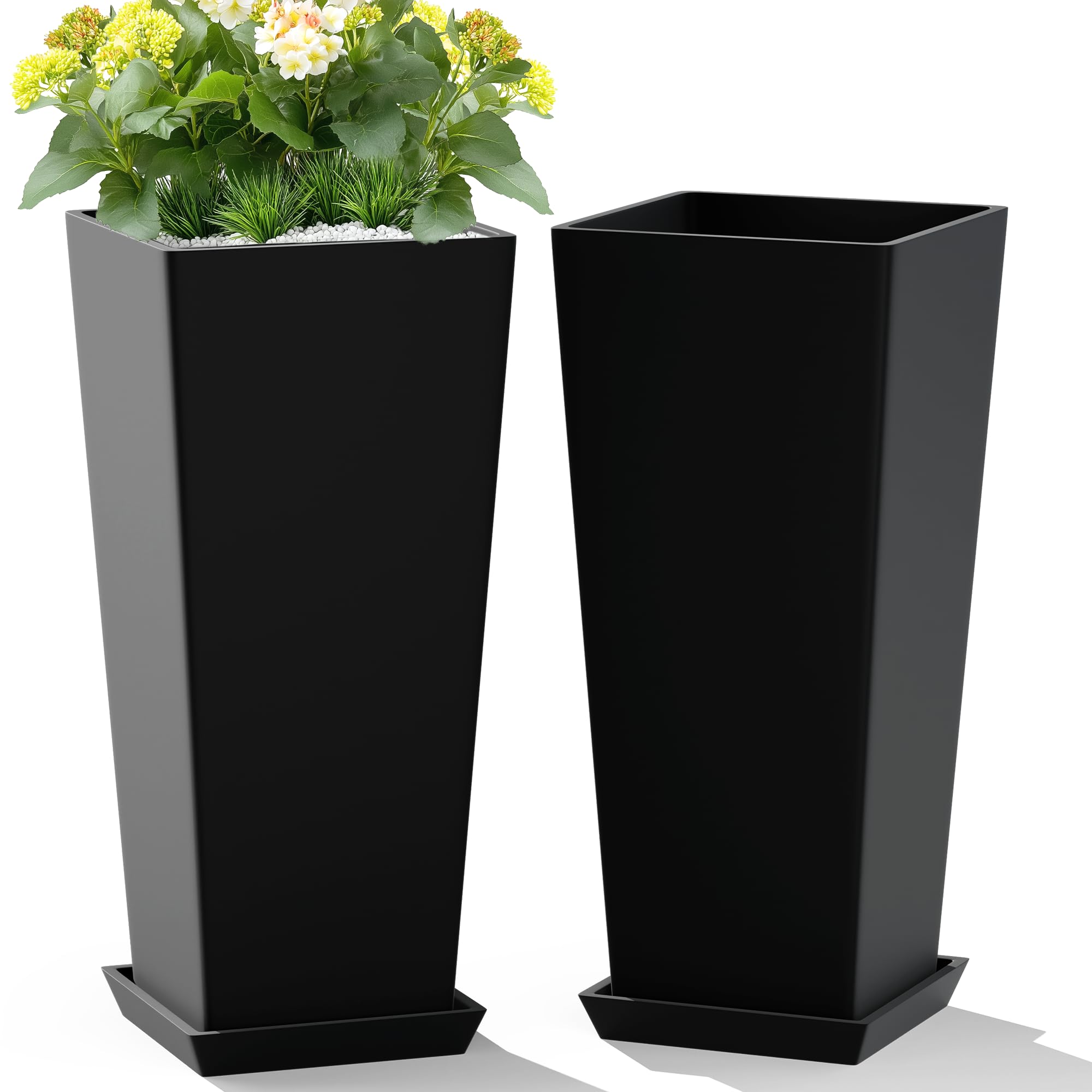 Conjunto De Plantadores Tuyohw Grande De 24 Polegadas De Altura Para Ambientes Internos/externos (preto)