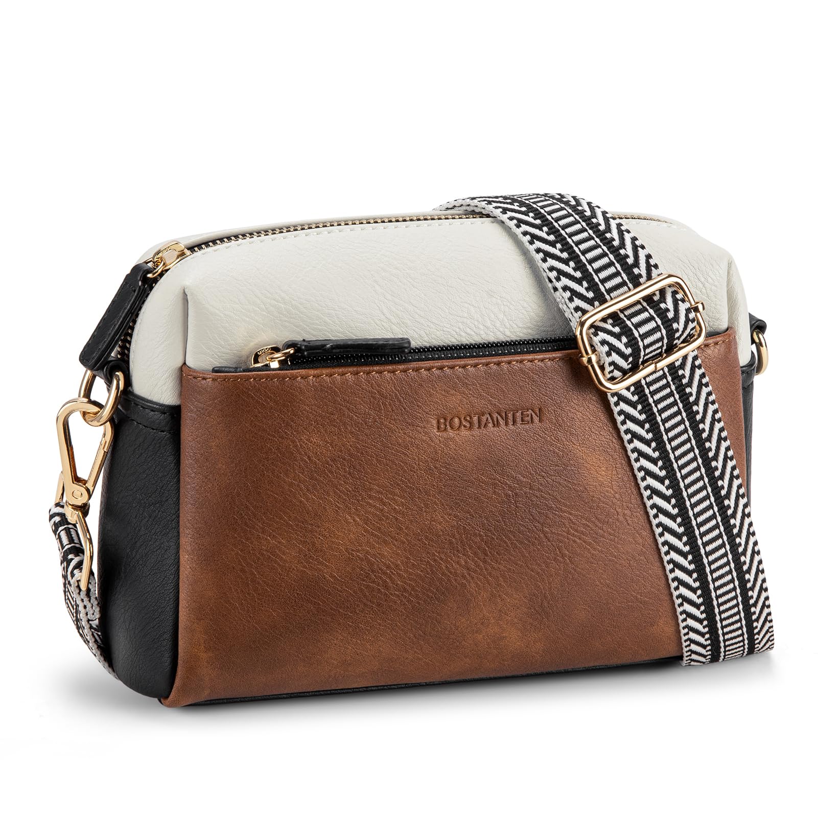 Bolsa Tiracolo Bostanten Para Celular Pequena Com Zíper Triplo Marrom