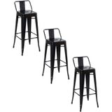 Kit 3 Cadeiras Banqueta Oficial Alta Iron Tolix Com Encosto Preto