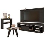 Rack Com Painel Tv 75 Pol Aparador E Mesa De Centro Preto Arly Preto