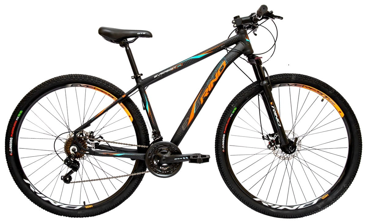 Bicicleta aro 29 Rino Everest 24v Cambios Index - Freio Hidraulico - Trava - Preto/Laranja - 15