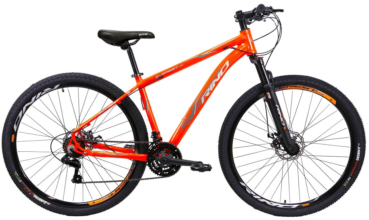 Bicicleta aro 29 Rino Everest 24v Cambios Index - Freio Hidraulico - Trava - Laranja Neon - 21