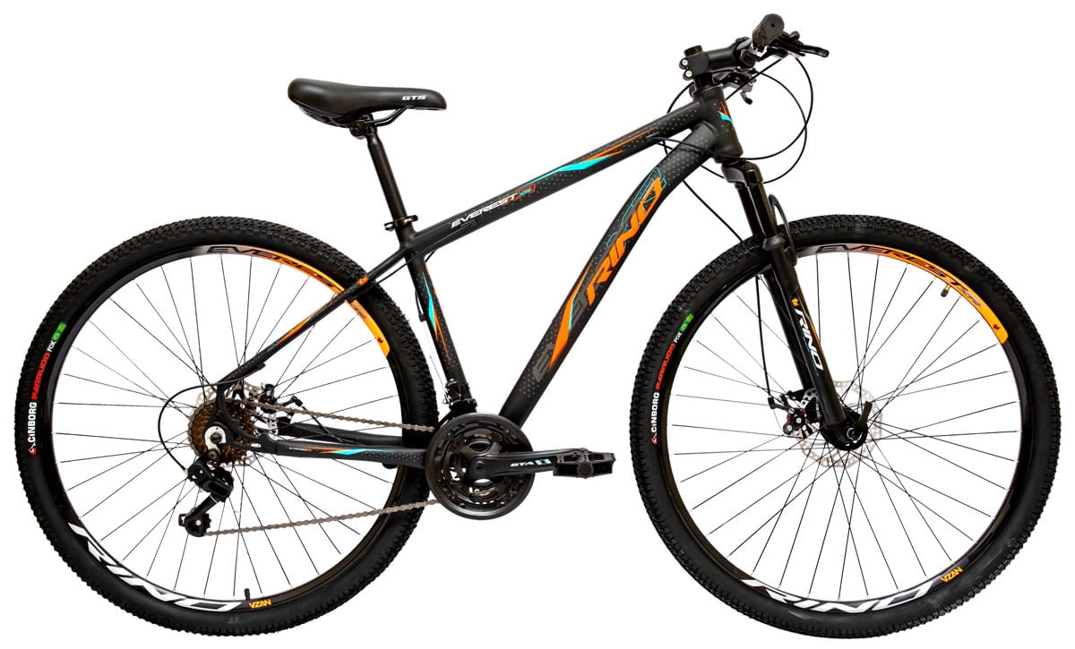 Bicicleta aro 29 Rino Everest a Disco 21v Cambios Index - Preto/Laranja - 21