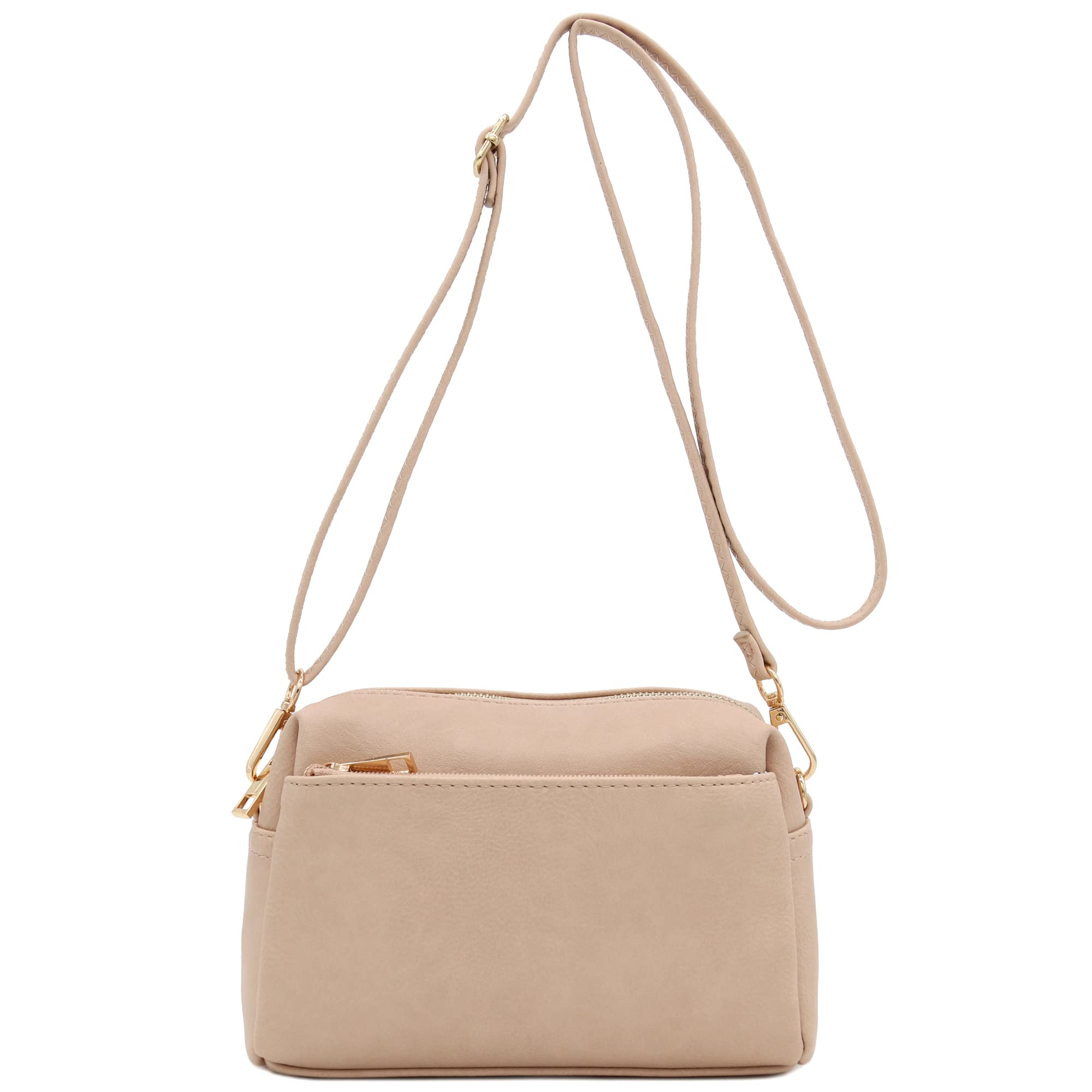 Bolsa Tiracolo Fashionpuzzle Com Zíper Triplo Pequena Nude